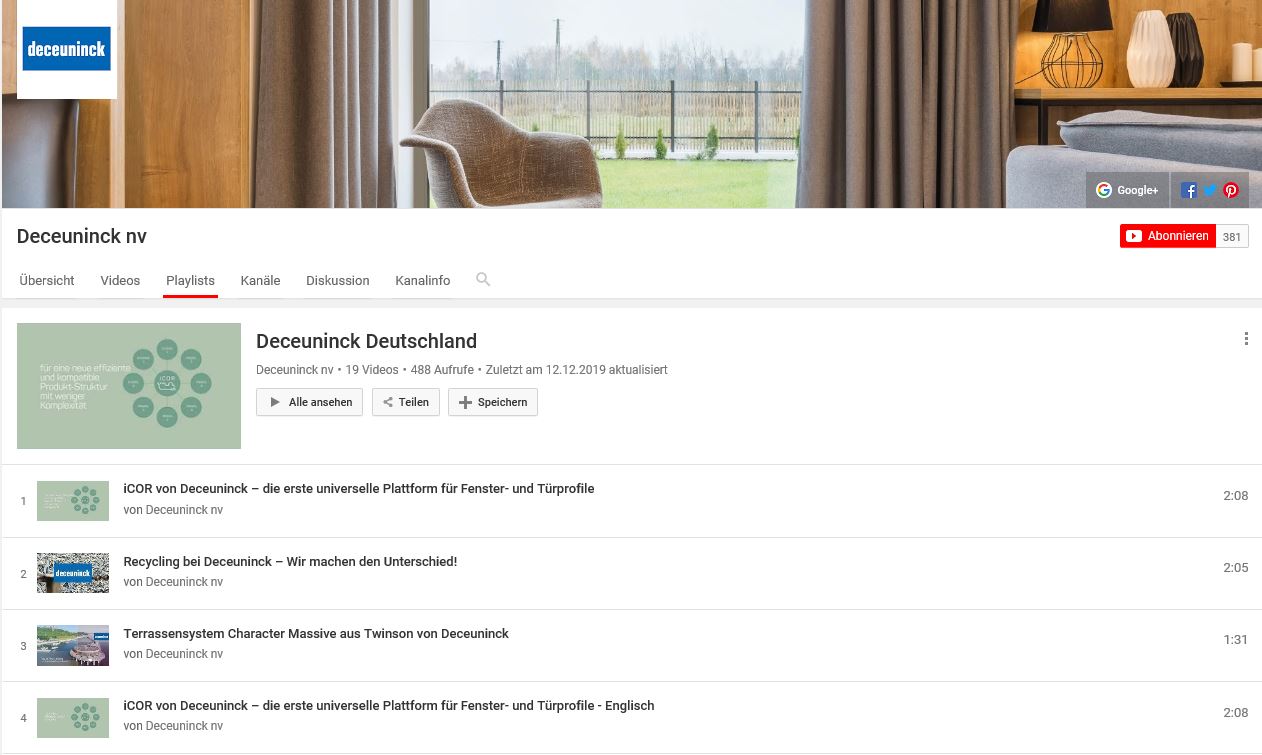 Deceuninck YouTube-Channel 